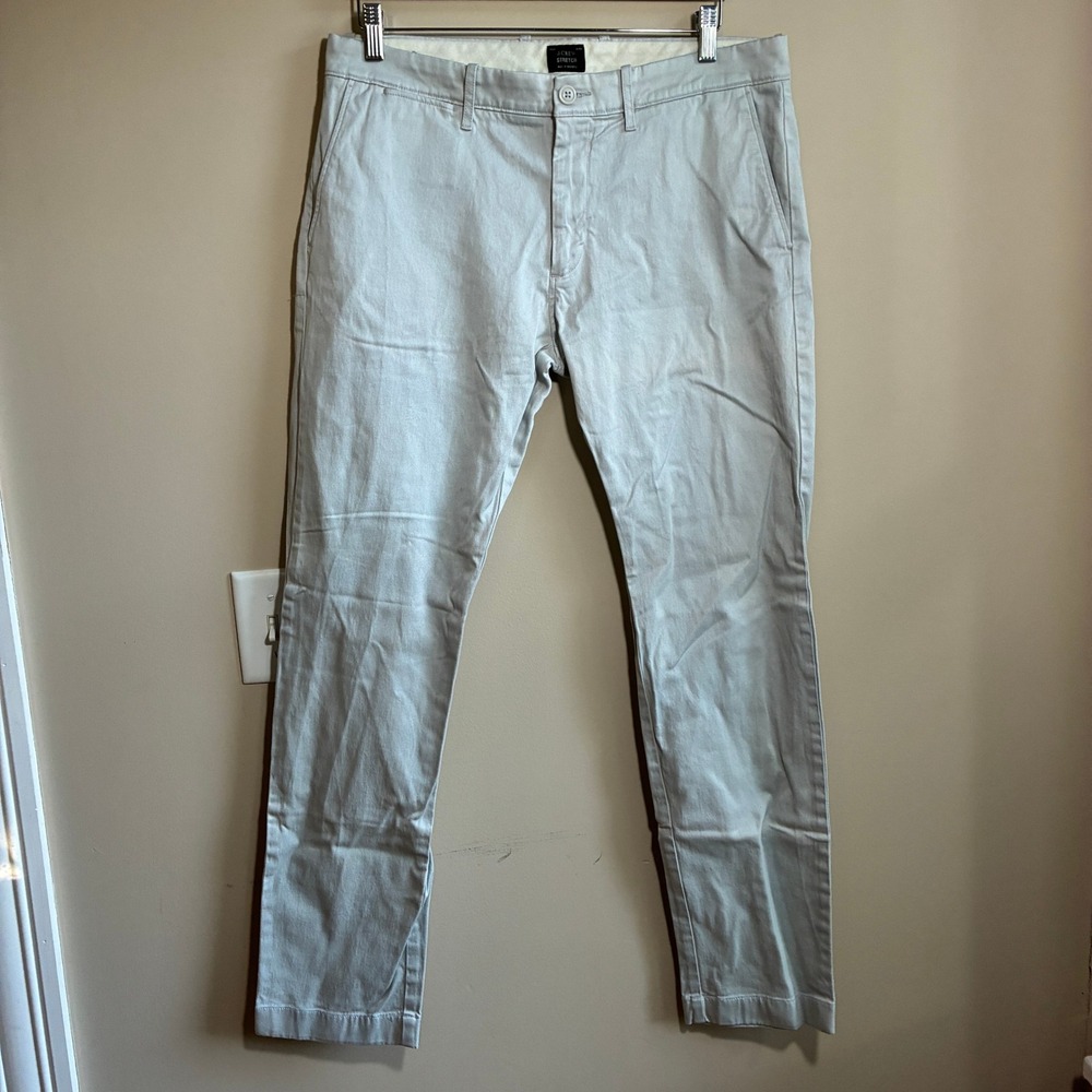 J.Crew Stretch Chino Pants 34x32 Light Gray Mens Cotton Blend Trousers